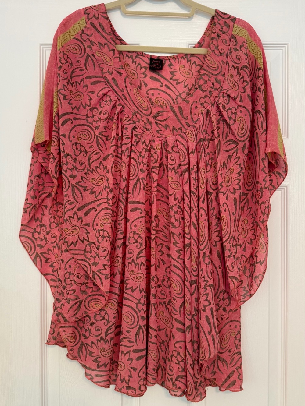 Aller Simplement Lightweight Indian Poncho Top Coral